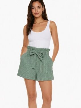 Aritzia Wilfred Gelas Plaid Paperbag Shorts Green 2 NWT Beach Cottage